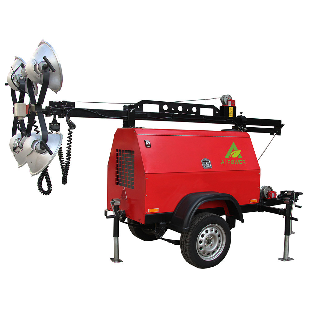 4X500W 5M Tower Flood Portable Light Tower Generator 10KW 9M